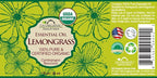 US Organic 100% Pure Lemongrass Essential Oil, USDA Certified Organic, Extracted by Steam Distillation Method, for Hair, Nail Polish Remover, Bees Attraction, and More. 30 ml