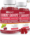 WEEVIT Beet Root Gummies, Nitric Oxide Supplement for Men Women | Organic Beet Gummy with Grape Seed, Pomegranate, Black Pepper, Vitamin C, B12