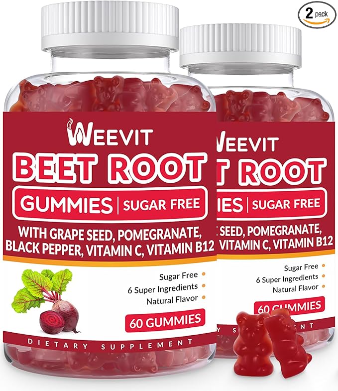 WEEVIT Beet Root Gummies, Nitric Oxide Supplement for Men Women | Organic Beet Gummy with Grape Seed, Pomegranate, Black Pepper, Vitamin C, B12