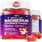 Magnesium Glycinate Gummies for Kids 4+ & Adults, 180 Counts No Melatonin Magnesium Gummies for Sleep & Calm, Sugar Free Vegan with Glycine, L-Theanine, B6, D3, Zinc & Omega 3 - Raspberry Flavor