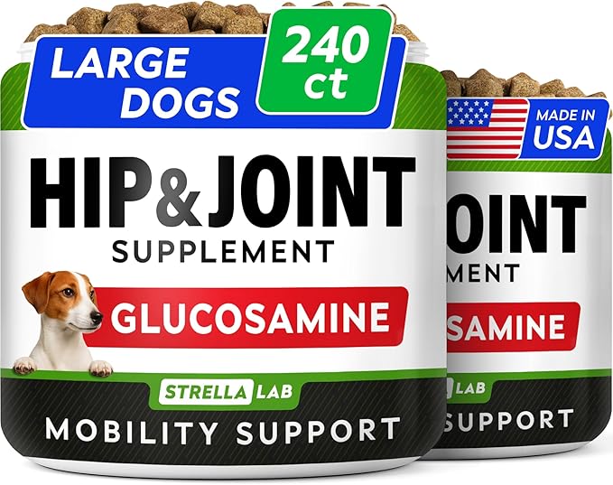 Glucosamine Treats for Dogs - Joint Supplement w/Omega-3 Fish Oil - Chondroitin, MSM - Advanced Mobility Chews - Joint Pain Relief - Hip & Joint Care - Bacon Flavor - 240 Ct - Made in USA
