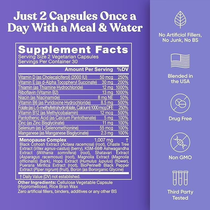 Staying Cool Menopause Supplements for Women – Hormonal Hot Flash Relief, Weight Support, & Night Sweats – Vitex Chaste Tree & Black Cohosh – 60 Vegetarian Soft Capsules
