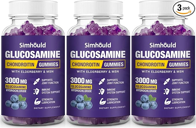 Simhould 3 Packs Glucosamine Chondroitin Gummies - 3000MG Extra Strength Joint Support Supplement with MSM & Elderberry, Flexibility, Antioxidant Immune Support Gummy for Adults, Men & Women