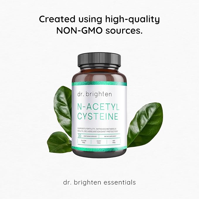 Dr. Brighten N-Acetyl-Cysteine (NAC) — Powerful Glutathione Precursor Amino Acid Supplement for Optimal Detoxification, Immune Function, and PCOS — 30 Capsules