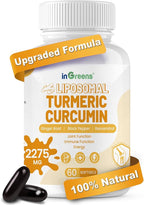 inGreens Turmeric Supplement 2275mg, 95% Curcumin, Liposomal Curcumin for Best Absorption, Curcumin Supplement for Joint Support, Bottled in USA - 60 Softgels