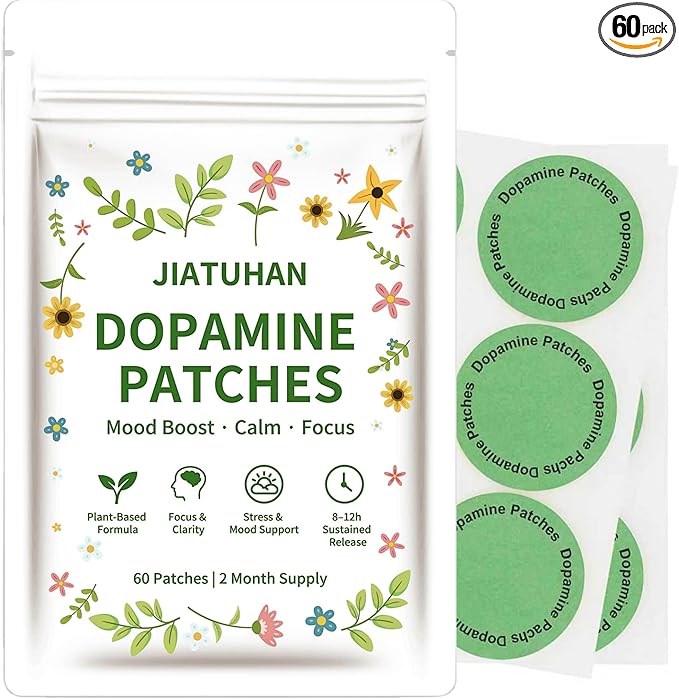 Dopamine Patches Extra Strength – Mood Support, Calm & Focus – Stress Relief with Mucuna & 5-HTP – Plant-Based, Vegan – 60 Patches (2 Month Supply)