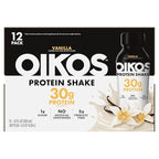 Oikos Protein Shake, Vanilla, 30g High Protein Drinks, Shelf Stable, Ready to Drink, 5g Prebiotic Fiber, 12 fl oz Bottle (Pack of 24)
