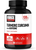 Force Factor Turmeric Curcumin Supplement with Black Pepper, Joint Support Supplement with BioPerine for Enhanced Absorption, No Gelatin, Non-GMO, 90 Capsules