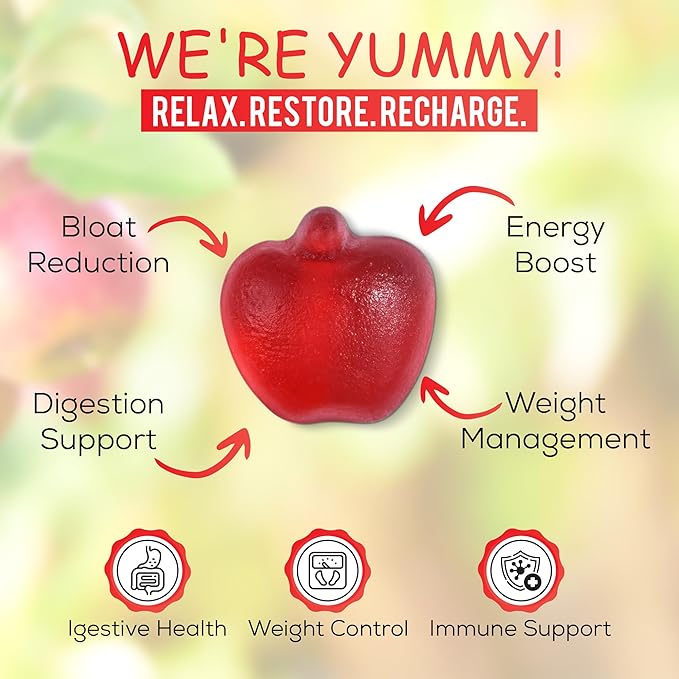 Peakhealth Apple Cider Vinegar Gummies with Vitamins - Delicious Apple Flavor for Women's Health, Metabolism Support & Digestive Wellness, 1000mg ACV with B12, B6, Folic Acid, 60 Vegan Gummies
