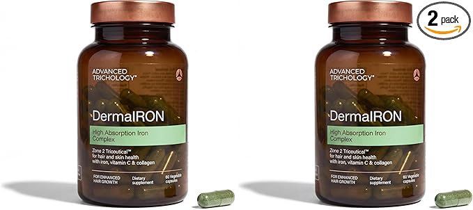Advanced Trichology DermaIRON Iron Supplement for Women & Men – Gentle Iron for Low Ferritin & Anemia Support, Hair Thinning & Hair Loss Support, with Collagen & Vitamin C (Pack of 2)