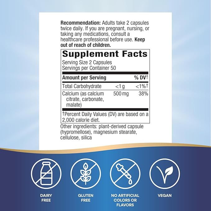 Nature's Way Calcium Citrate, Carbonate and Malate, Supports Bone Health*, 100 Capsules (Packaging May Vary)