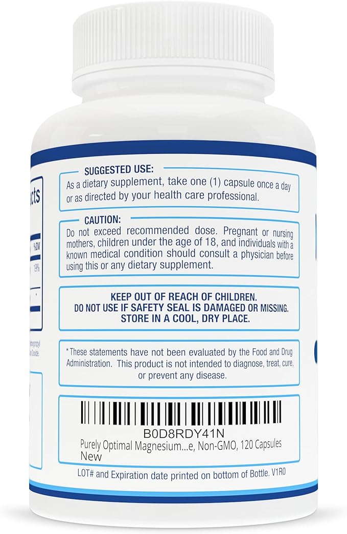 Purely Optimal Magnesium Citrate 500mg – Magnesium Supplement for Digestive Health, Gentle Constipation Relief, Muscle & Sleep Support, Calm & Relaxation – High Absorption, 120 Easy-to-Swallow Caps