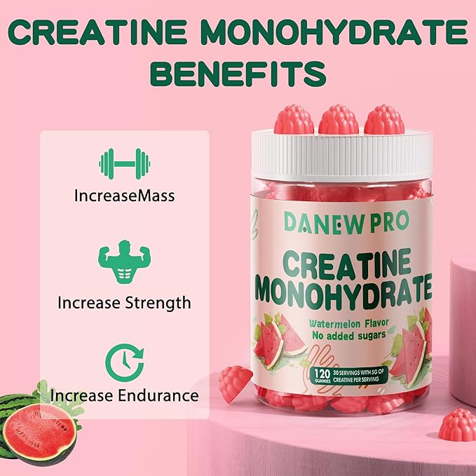 NSF Certified Creatine Gummy 5g - Creatine Monohydrate Gummies for Men & Women, Creatine Monohydrate for Muscle Strength, Muscle Builder, Energy Boost, Pre-Workout Supplement(120 Count)-Watermelon
