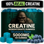 Creatine Monohydrate Gummies 5g Sugar Free Creatine with Vitamin B12 and L-Taurine | Muscle Growth for Men and Women | Low Calorie Formula 120 Gummies for 30 Servings, Blueberry