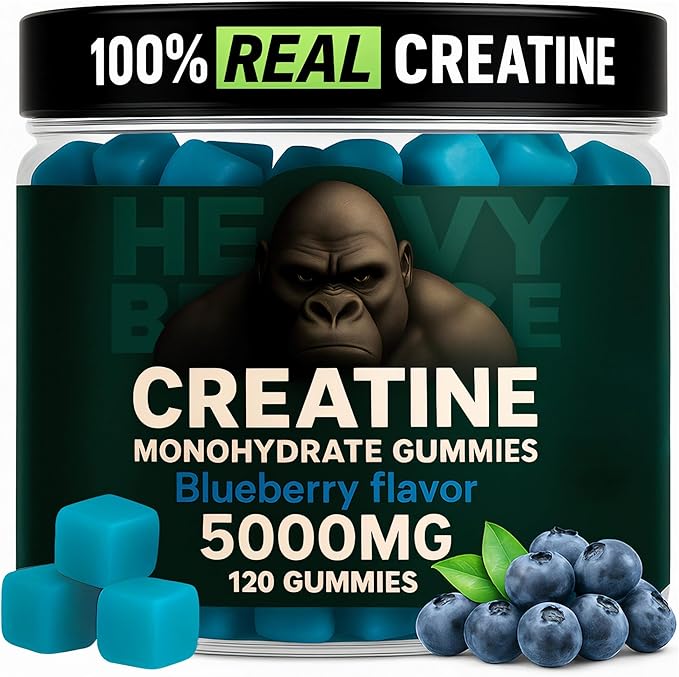 Creatine Monohydrate Gummies 5g Sugar Free Creatine with Vitamin B12 and L-Taurine | Muscle Growth for Men and Women | Low Calorie Formula 120 Gummies for 30 Servings, Blueberry