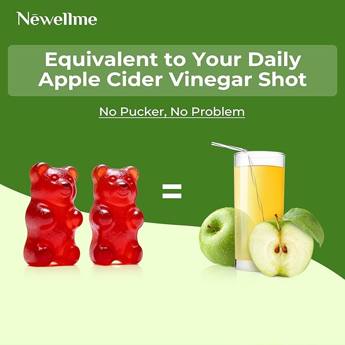 NEWELLME Sugar-Free Apple Cider Vinegar Gummies for Metabolism - 1000mg ACV with The Mother & Vitamin B12 for Energy Support - Vegan, Gluten-Free,120 Counts