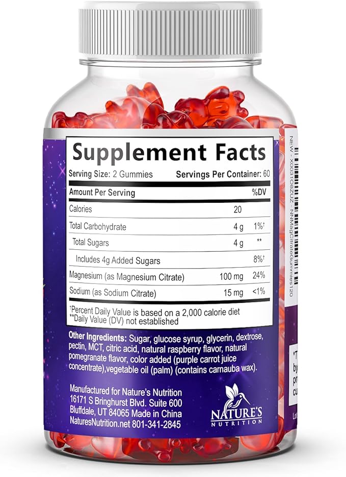 Magnesium Citrate Gummies for Adults & Kids - High Absorption Magnesium Supplements - Premium Calm, Relaxation, Muscle, Nerve, Bone & Heart Support - Great-Tasting Vegan Gummy Supplement - 120 Gummies