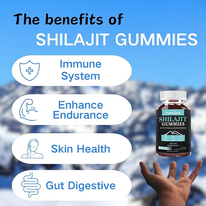 Shilajit Gummies for man & Woman. Himalayan Gold Shilajit Gummies. 3rd Party Tested.1000mg Pure Shilajit, 200mg Ashwagandha, 200mg Chaga,100mg Ginseng,100mg Saw Palmatto, 60mg Black Seed Oil
