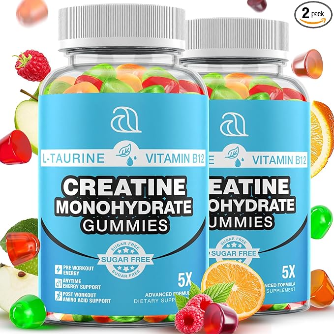 Creatine Gummies for Women & Men - Creatine Monohydrate Gummies Tasty Chewable Supplement, Muscle Support & Energy Boost (2 Pack)