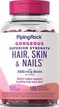 Piping Rock Hair Skin and Nails Vitamins | 165 Softgels | 5000 mcg of Biotin Extra Strength | with Argan and Coconut Oil | Non-GMO, Gluten Free Supplement