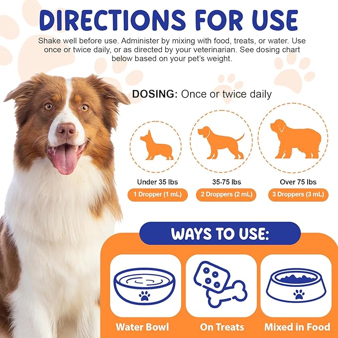 Collagen for Dogs 60ml, Liquid Dog Collagen Drops, Liquid Collagens for Dogs Joints, Skin & Coat, Support Dog Itchy Skin Relief & Digestive Health, Pet Supplement with Biotin,MSM&Ginger, Bacon Flavor