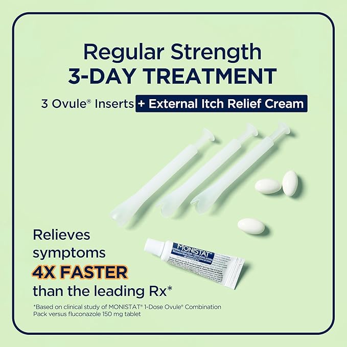 Monistat 3 Day Yeast Infection Treatment for Women, 3 Miconazole Ovule Inserts and External Monistat Anti-Itch Cream Bundle