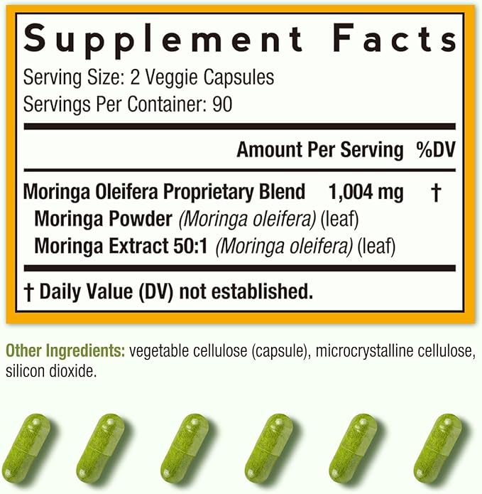 Doctor's Recipes Moringa, Complete Green Superfood, Natural Antioxidant Support, Non-GMO, 180 Vegan Caps, No Caffeine Soy Gluten