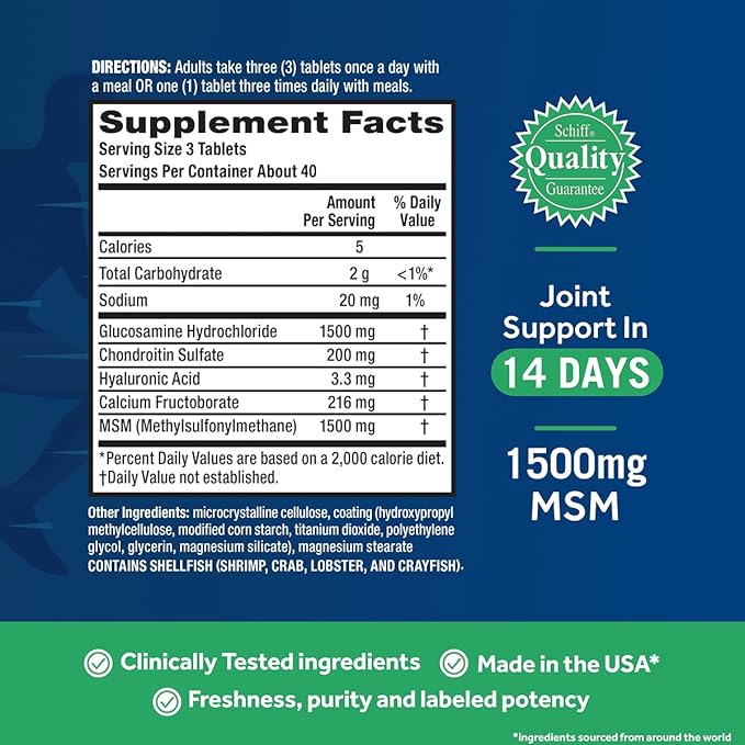 Move Free Advanced Glucosamine Chondroitin MSM Joint Support Supplement, Supports Mobility, Comfort, Strength, Flexibility & Bone, 120 Tablets/40 Servings