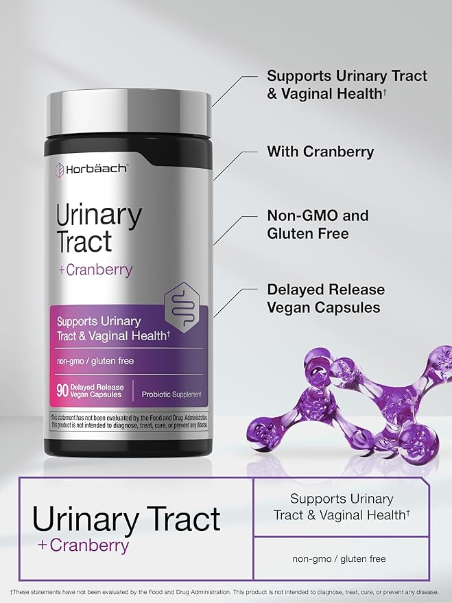 Horbaach Urinary Tract Health for Women | 90 Vegan Capsules | Probiotics and Cranberry for Vaginal Health | Vegan, Non-GMO, Gluten Free Supplement