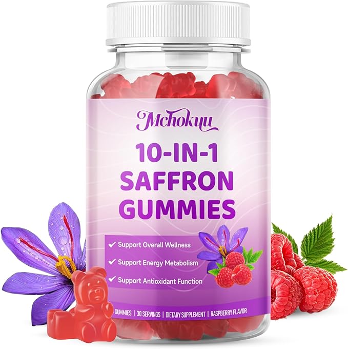Saffron Supplement Gummies for Kids & Adults Supports Antioxidant Function with Ashwagandha, L-Theanine, Rhodiola Rosea, Lemon Balm, Vitamin D3, B6, Magnesium & Zinc – Raspberry Flavor, 120 Count