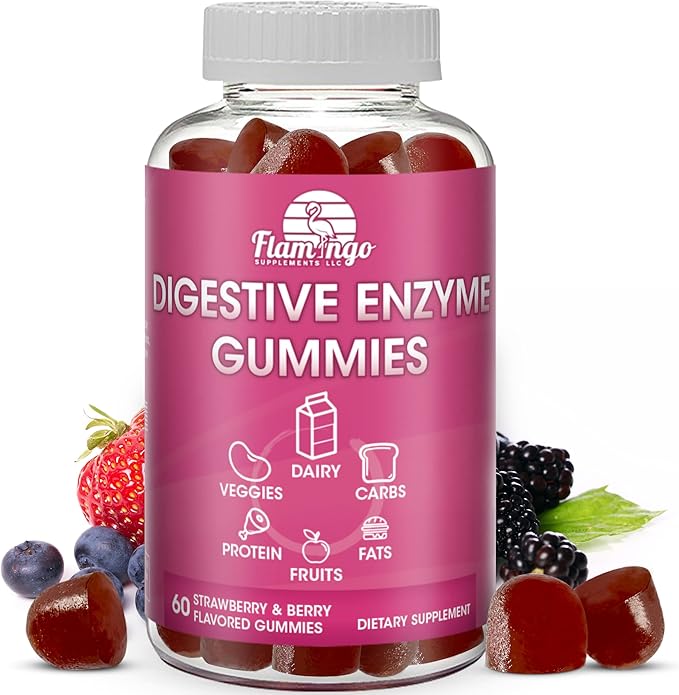 Digestive Enzymes Chewable Gummies: Helps Food Intolerance, Debloat, and to Digest Dairy, Carbs, Veggies, Protein, Fruit -Amylase Protease Lipase Lactase- Naturally Flavored Vegan Gummies. 60 Count