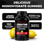 Vitamatic Creatine Gummies 5000mg per Serving Natural Lemon Flavor – 150 Gummies – Creatine Monohydrate for Muscle Strength, Energy & Recovery – Non-GMO, Gluten-Free