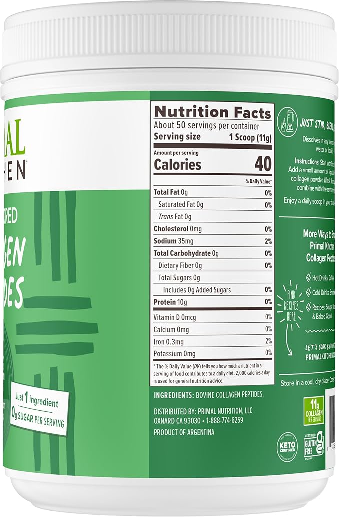 Primal Kitchen Collagen Peptides, Unflavored Collagen Powder, 1.2 Pounds