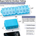 Foldable & Portable Pill Organizer 2 Times A Day with Extra Compartments - Etched Labels - Weekly 7 Day AM PM Medicine Box, Week Daily Travel Pill Case Holder Dispenser for Vitamin, Supplement - Blue