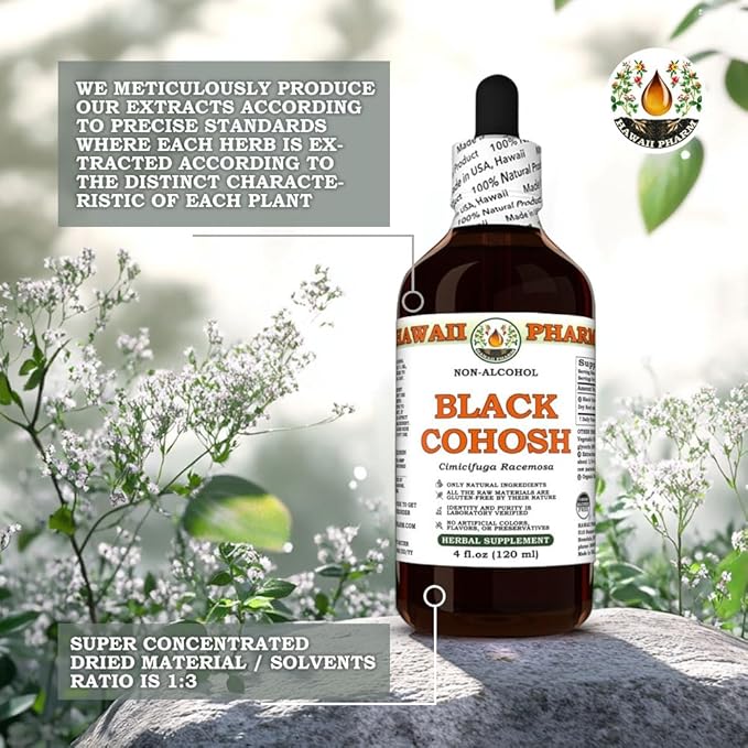 Black Cohosh (Cimicifuga Racemosa) Dry Root Glycerite, Made in Hawaii, Raw Materials, All Natural, Vegan, Lab Tested Alcohol-Free Liquid Extract - 32 fl.oz
