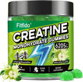 Creatine Monohydrate Gummies for Men & Women - 6205mg per Serving, Containing L-carnitine & Taurine, Post Workout Muscle Recovery, Strength & Energy Boost, Sugar Free & Vegan (60, Green Apple)