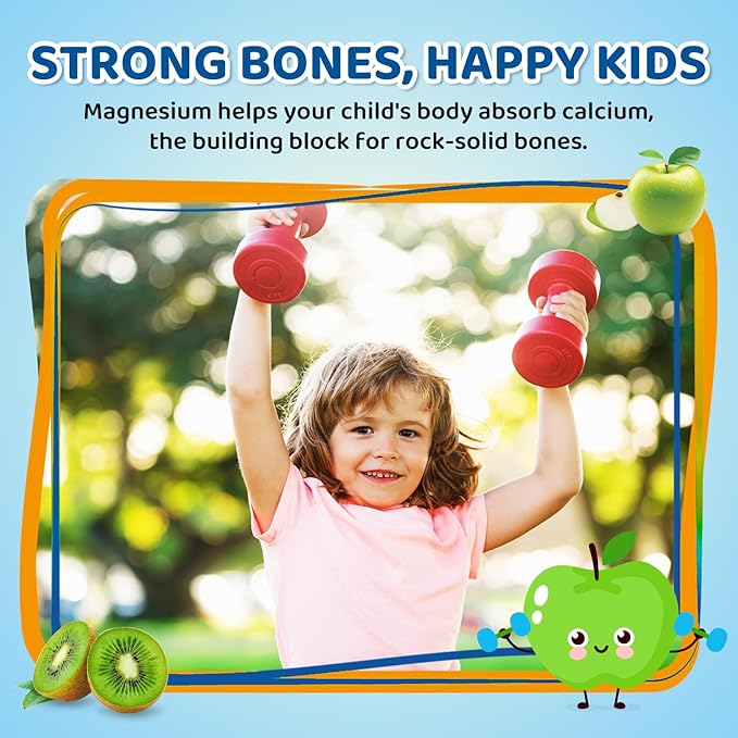 Center-Filled Magnesium Gummies for Kids 300MG - Magnesium Glycinate Gummies with L-theanine, Omega-3, Vitamin B6, D for Kids & Adults, Supplement for Sleep, Calm & Muscle Relaxation - Apple & Kiwi