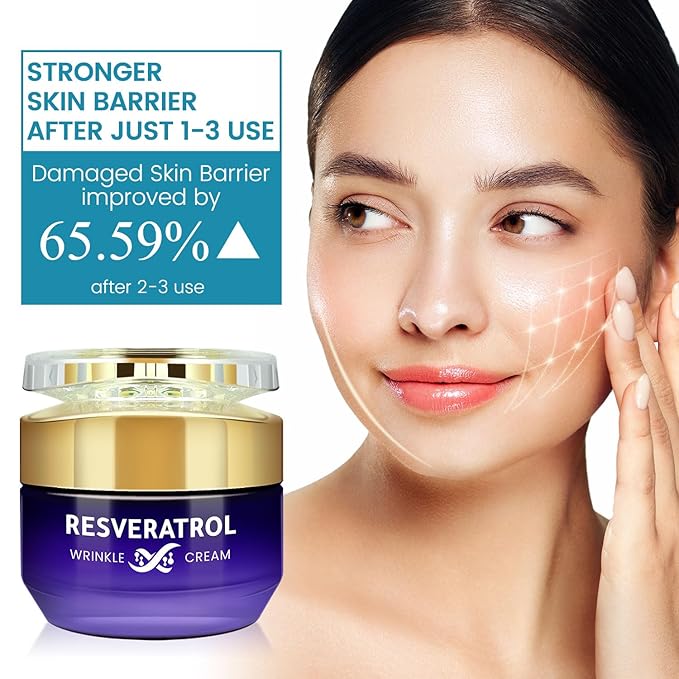 Resveratrol Wrinkle Cream, Skin Barrier Repair Face Moisturizer, Instant Soothing & Repairs Stratum Corneum Barrier, Enhances Moisture Retention, Reduces Sensitivity, Moisturizing and Hydrating Cream