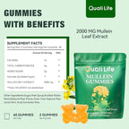 Mullein Gummies for Lungs - 2000mg Mullein Leaf Extract for Lung Detox for Smokers, Cleanse, Respiratory, Digestive & Immune Support - Pear Flavor, 60 Gummies