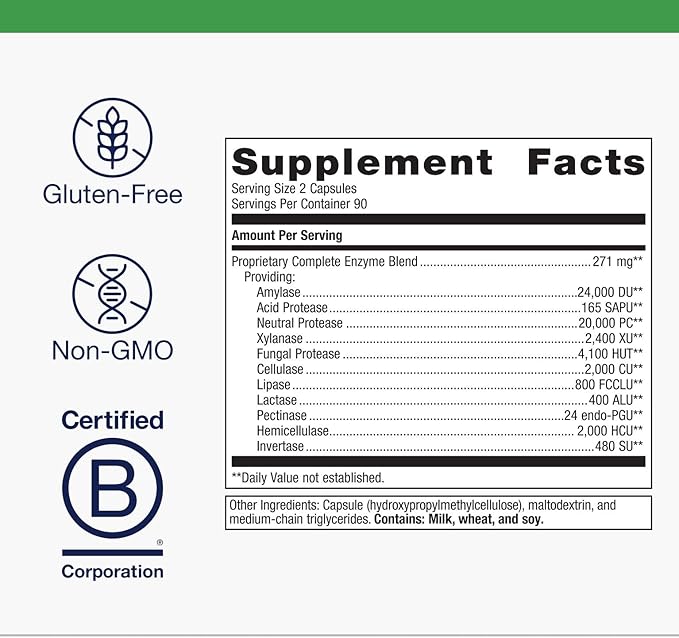 Metagenics SpectraZyme Enzyme Complex - Plant-Based Digestive Enzymes for Protein, Fat & Carbohydrate Breakdown - Supports Indigestion, Bloating & Colon Health* - Gluten-Free, Vegan - 180 Capsules