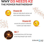 Granions Max Strength Vitamin D3 K2 Supplement - 250mcg (10,000 IU) D3 + 200mcg Vitamin K2 (MK-7) - Vitamins for Bone Health, Immune Support Supplements VIT K2D3-2 Month, 60 Tablets