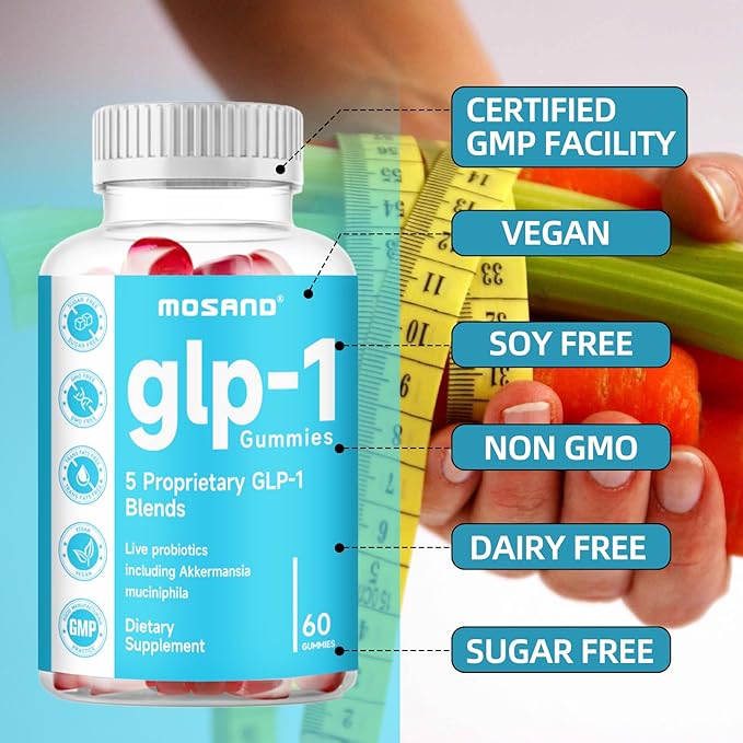 GLP-1 Probiotic Gummies, GLP-1 Supplement with Akkermansia Probiotic, Berberine, No Sugar Added for Gut & Digestion Health,Strawberry Flavor-60 Gummies