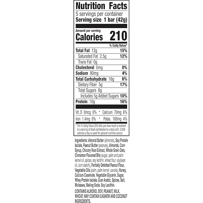 Nature Valley Creamy Protein Bars, Cinnamon Almond Butter, 10g Protein Snacks, 5 Bars, 7.45 oz