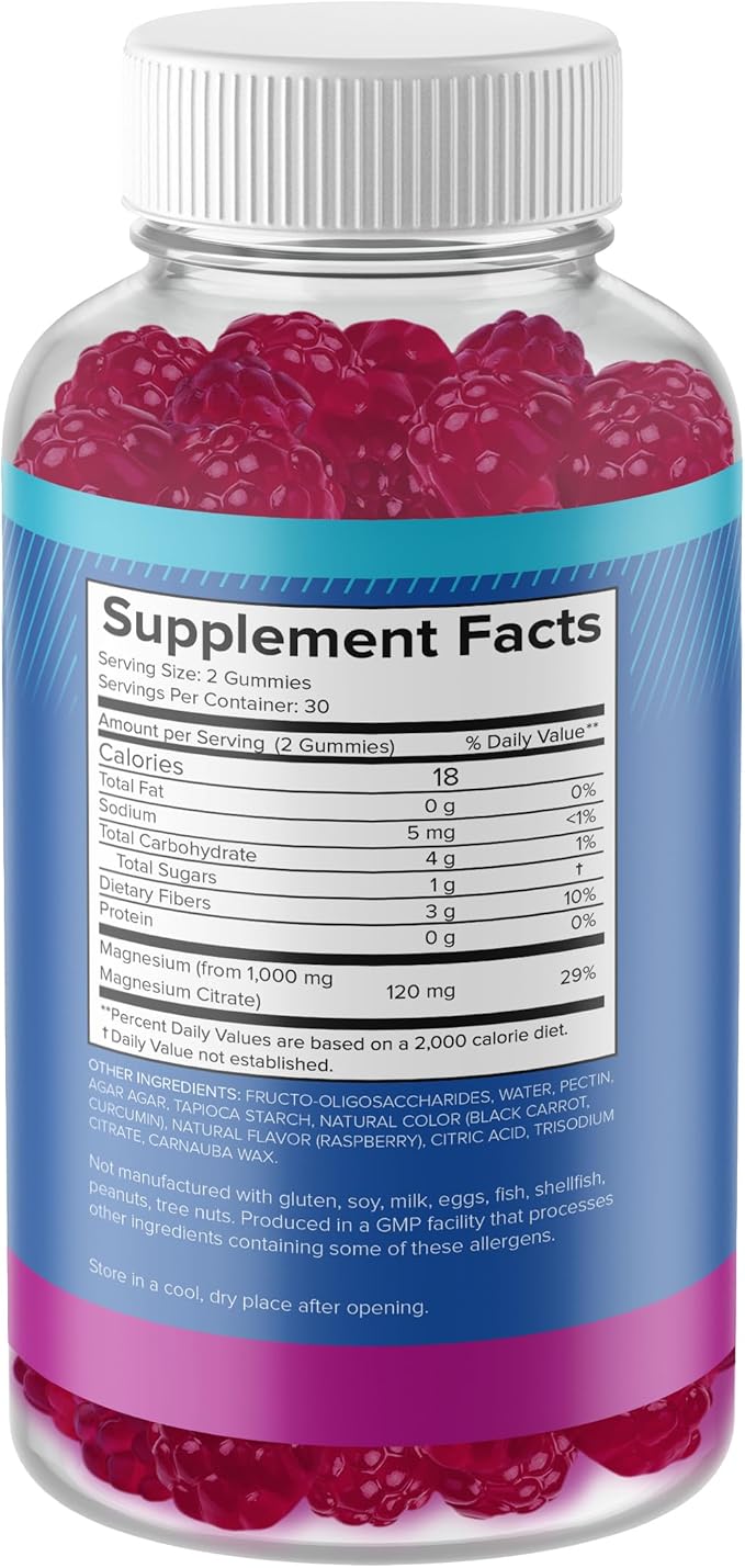 Sugar-Free Magnesium Gummies for Adults - High Potency Magnesium Citrate Supplement, Easy to Chew, No Artificial Sweeteners, Vegan, Anti-Stress, Sleep Support, Muscle Health & Relaxation, 60 Gummies