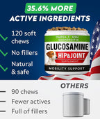 STRELLALAB Hip & Joint Glucosamine Supplement Treats for Dogs - Chondroitin, Omega-3, MSM - Advanced Joint Health Support Chews for Large Breed - Pain Relief - Bacon Flavor - 120 Ct - Made in USA