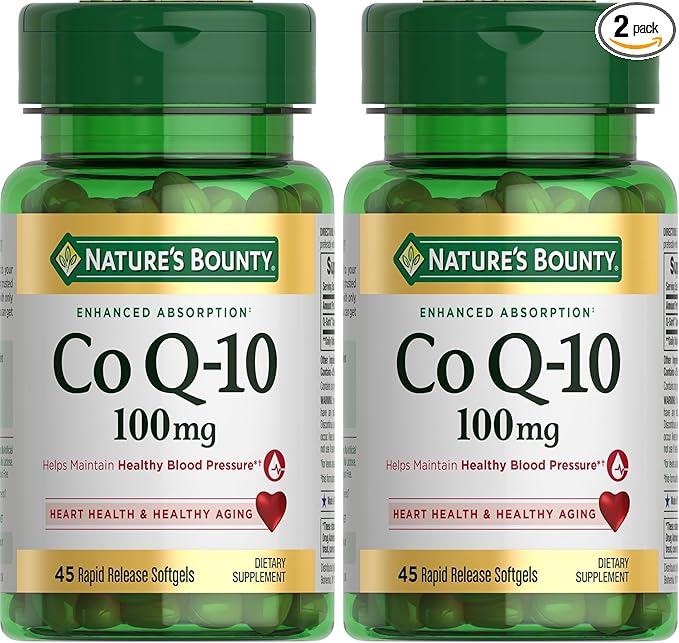 Nature's Bounty CoQ10 100mg for Heart Health Support, Non-GMO Q-Sorb Coenzyme Q-10 Antioxidant Support and Cardiovascular Wellness, Dietary Supplement, Rapid Release Softgels, 45 ct (Pack of 2)