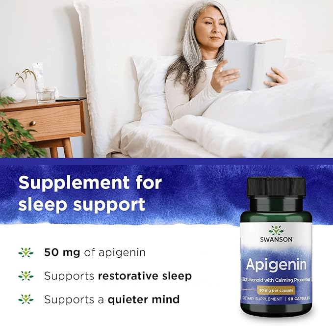 Swanson Apigenin Bioflavonoid Supplement for Adults Seeking Natural Sleep, Relaxation, and Stress Relief Support - 50 mg (90 Vegan Capsules, 3 Pack)