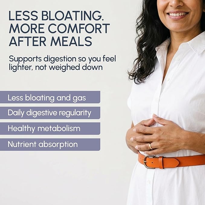 Digestive Enzymes for Bloating & Gas – Supports Food Breakdown & Nutrient Absorption – 6 Enzymes + 3 Probiotics – Complete GI Health Supplement - RIGHTmyGUT Daily Digestive Support – 60 Vegan Capsules