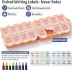 Foldable Weekly Pill Organizer 2 Times a Day with 2 Extra Compartments - Etched Labels - Portable 7 Day AM PM Medicine Box, Week Daily Travel Pill Case Holder Dispenser for Vitamin, Supplement - Pink