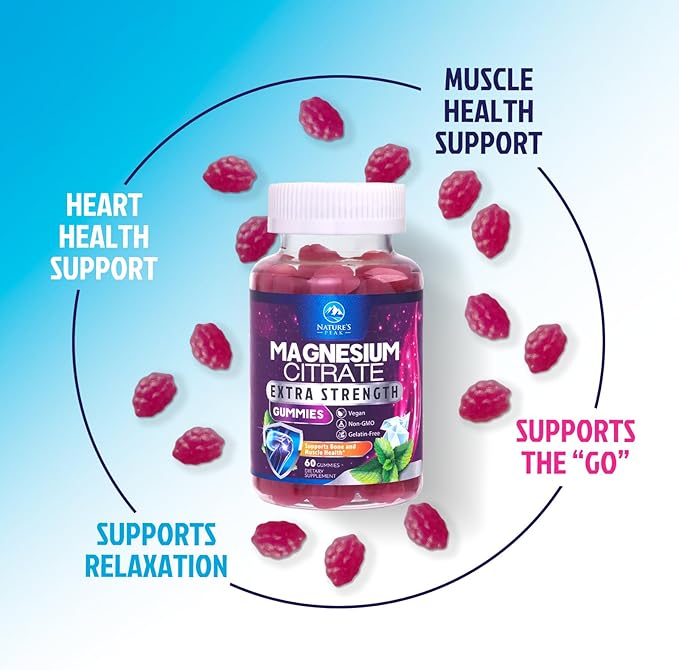 Magnesium Citrate Gummy - High Absorption Magnesium Gummies for Adults & Kids - Enhanced Bioavailability Form Mag Citrate Supplement - Improved Vegan Formula - Delicious Raspberry Flavor - 60 Gummies